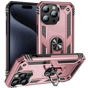 Armor Hybrid Military Case with Ring Kickstand for Apple iPhone 16 Pro Max - Rose Golden