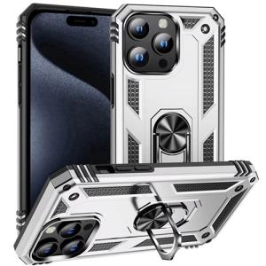 Armor Hybrid Military Case with Ring Kickstand for Apple iPhone 16 Pro Max - Silver