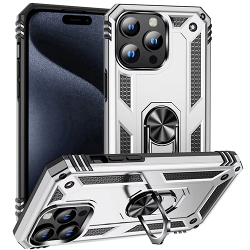 Armor Hybrid Military Case with Ring Kickstand for Apple iPhone 16 Pro - Silver