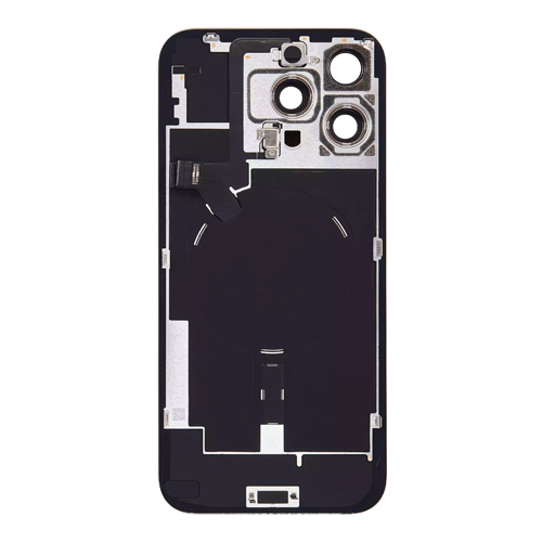 Back Glass With Steel Plate, Wireless NFC MagSafe Magnet and Flashlight Flex Pre-Installed Compatible for iPhone 16 Pro Max - Black Titanium