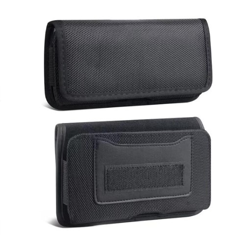 Universal Horizontal Nylon Belt Pouch with Card Slot & Metal Clip for 5.5" - Black