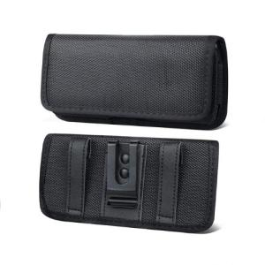 Universal Horizontal Nylon Belt Pouch with Card Slot & Metal Clip for 5.5" - Black