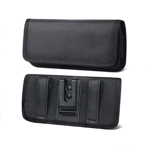 Universal Horizontal Nylon Belt Pouch with Card Slot & Metal Clip for 6.5" - Black