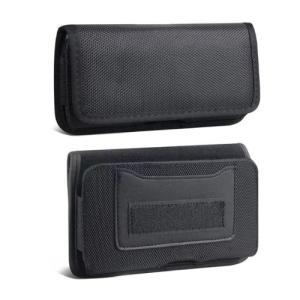 Universal Horizontal Nylon Belt Pouch with Card Slot & Metal Clip for 7.0" - Black