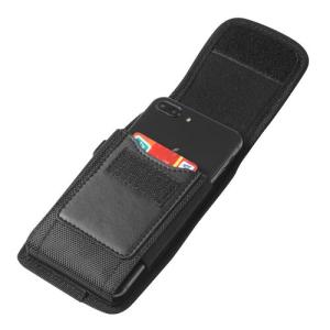 Universal Vertical Nylon Belt Pouch with Card Slot & Metal Clip for 7.0" - Black
