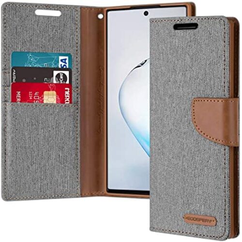 Goospery Canvas Diary Wallet Case for Samsung Galaxy Note 10 Plus 5G- Grey