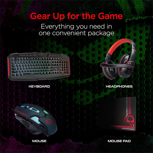 HYPERGEAR 4IN1 RGB Gaming Kit (Keyboard + Mouse + Headphones + Mouse Pad)