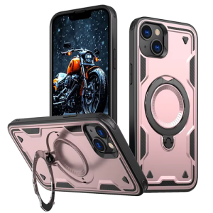 Hard Case with MagSafe Ring, Fully Rotative for Apple iPhone 13 / 14 / 16e / 17e - Rose Gold
