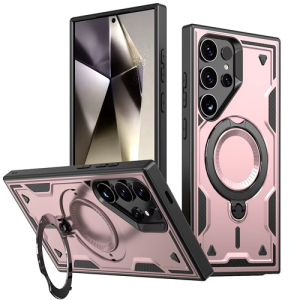Hard Case with MagSafe Ring, Fully Rotative for Samsung Galaxy S25 Ultra 5G - Rose Gold