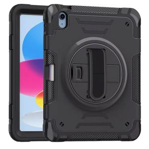 Hard Shockproof Defender With Hand Strap Case for iPad Air 4 / Air 5 / Air 6 11'' / Air 7 11'' / Air 8 11" - Black