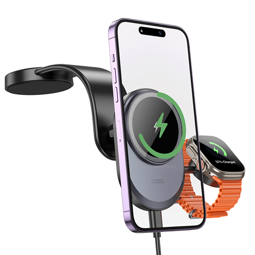 Hoco 2 in 1 Magnetic Phone & Watch Car Holder with Wireless Fast Charging HW28 - Black
