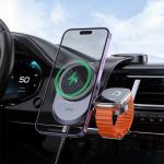 Hoco 2 in 1 Magnetic Phone & Watch Car Holder with Wireless Fast Charging HW28 - Black