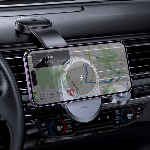 Hoco 2 in 1 Magnetic Phone & Watch Car Holder with Wireless Fast Charging HW28 - Black