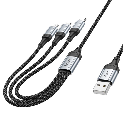 Hoco 3 in 1 Cable (USB to Lightning, USB-C, Micro-USB) X102 - Black