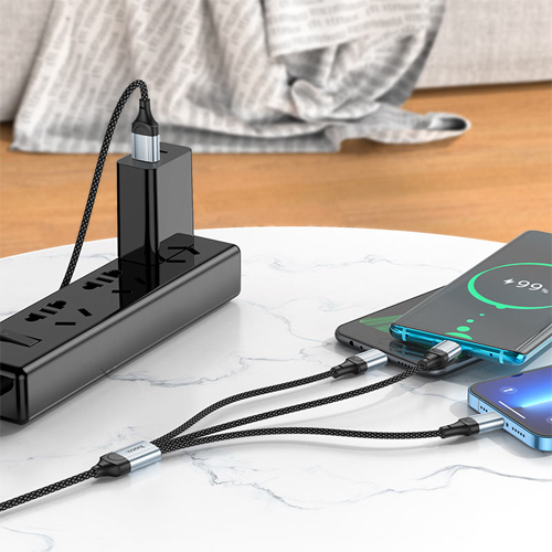 Hoco 3 in 1 Cable (USB to Lightning, USB-C, Micro-USB) X102 - Black
