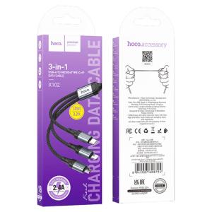 Hoco 3 in 1 Cable (USB to Lightning, USB-C, Micro-USB) X102 - Black