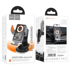 Hoco Automatic Clamping Wireless Fast Charging Car Holder for Dashboard HW8 - Black