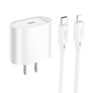 Hoco Fighter PD20W Single-Port Charger with USB-C to Lightning Cable Set C109 - White