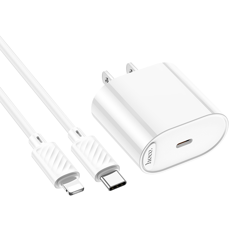 Hoco Fighter PD20W Single-Port Charger with USB-C to Lightning Cable Set C109 - White
