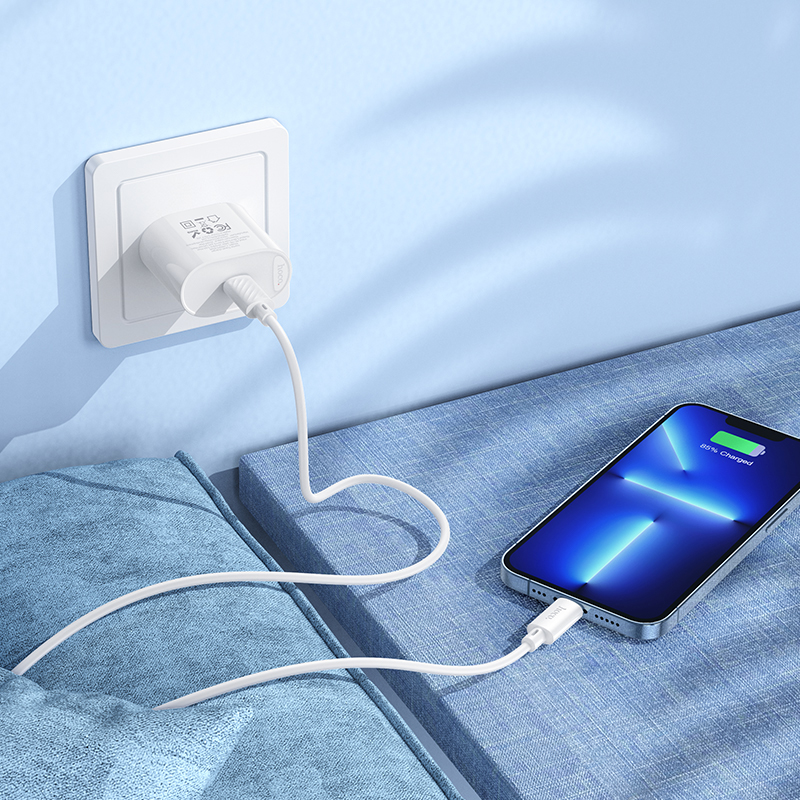 Hoco Fighter PD20W Single-Port Charger with USB-C to Lightning Cable Set C109 - White
