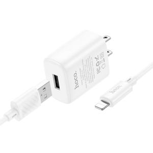 Hoco Mini Charger with USB-A to Lightning Cable Set C134 - White