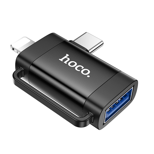 Hoco OTG Adapter 2 in 1 USB-C & Lightning to USB UA31F - Black