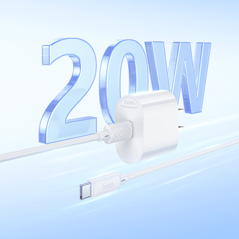 Hoco PD20W Single-Port Charger with USB-C to USB-C Cable Set C109 - White