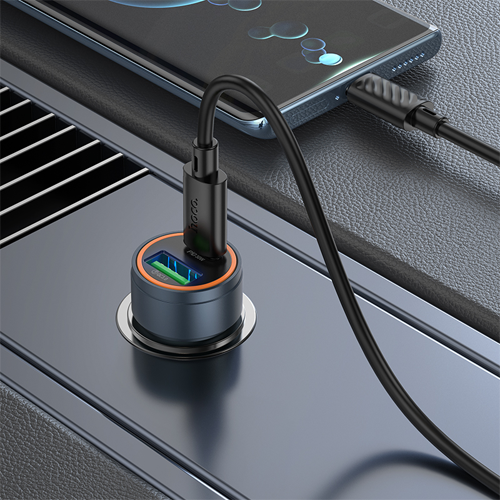 Hoco PD30W + QC3.0 Dual Output Car Charger Set with USB-C to Lightning Cable Z57A - Metal Gray
