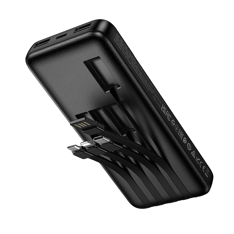 Hoco Power Bank 10000mAh with 4 Built-in Cables J163 - Black