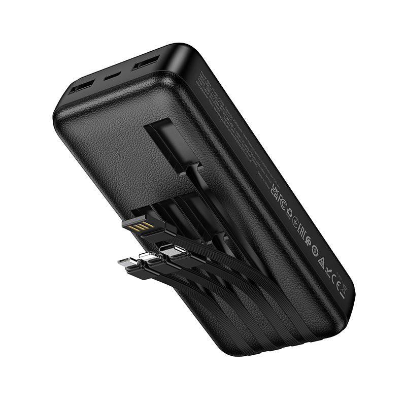 Hoco Power Bank 20000mAh with 4 Built-in Cables J163A - Black