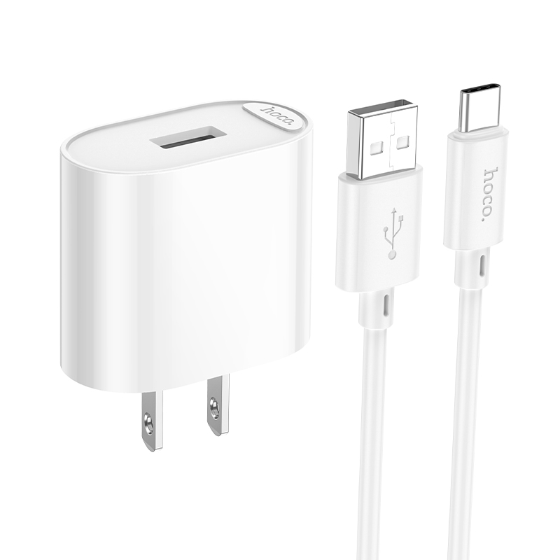 Hoco Single-Port Charger with USB to USB-C Cable Set C109 - White