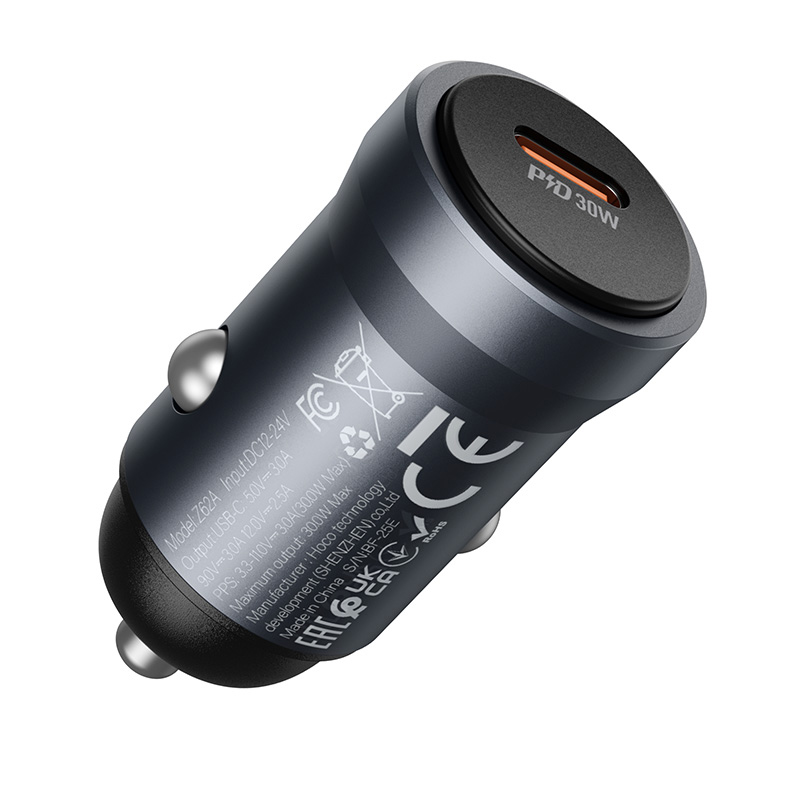 Hoco Single Port PD30W Car Charger Z62A - Metal Gray