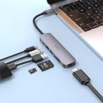 Hoco Type-C 6 in 1 Multifunction Converter (HDMI+USB3.0+USB2.0+SD+TF+PD) 100W HB28 - Metal Gray