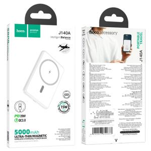Hoco Ultra Thin Wireless Fast Charging Power Bank 5000mAh J140A - White