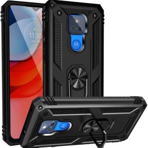 Armor Hybrid Military Case with Ring Kickstand for Moto G Play (2021) - Black