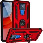 Armor Hybrid Military Case with Ring Kickstand for Moto G Play (2021) - Red