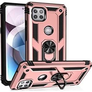 Armor Hybrid Military Case with Ring Kickstand for Moto One 5G Ace - Rose Golden
