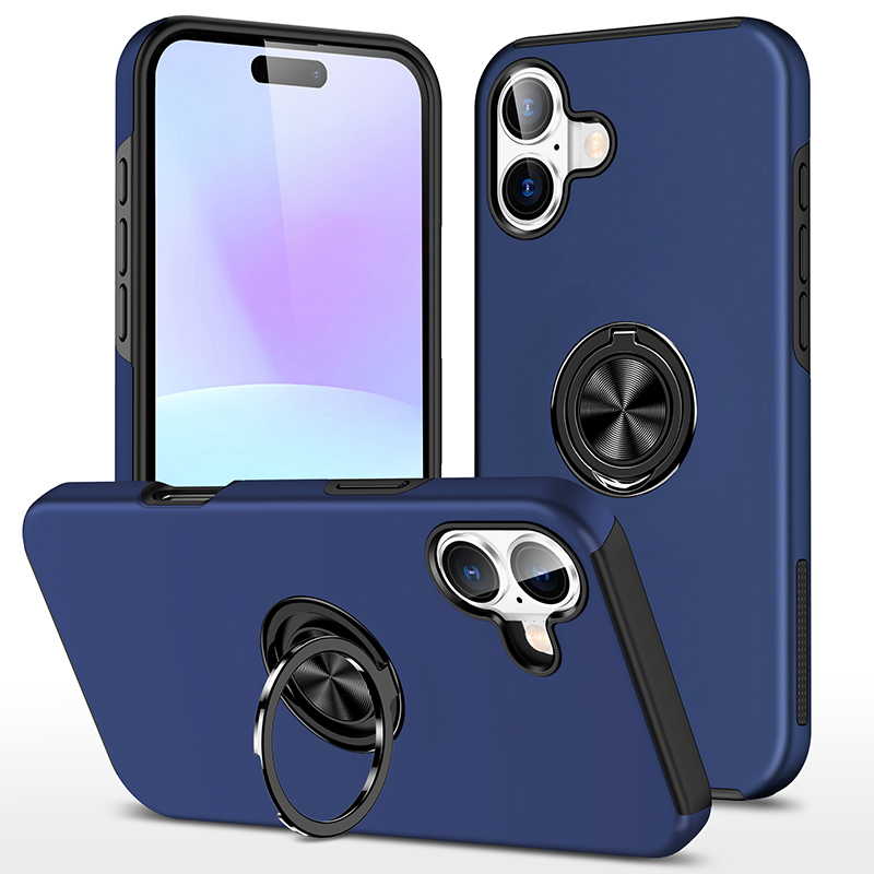 Hybrid Shock Absorbing Case with Kickstand for Apple iPhone 16 - Navy Blue
