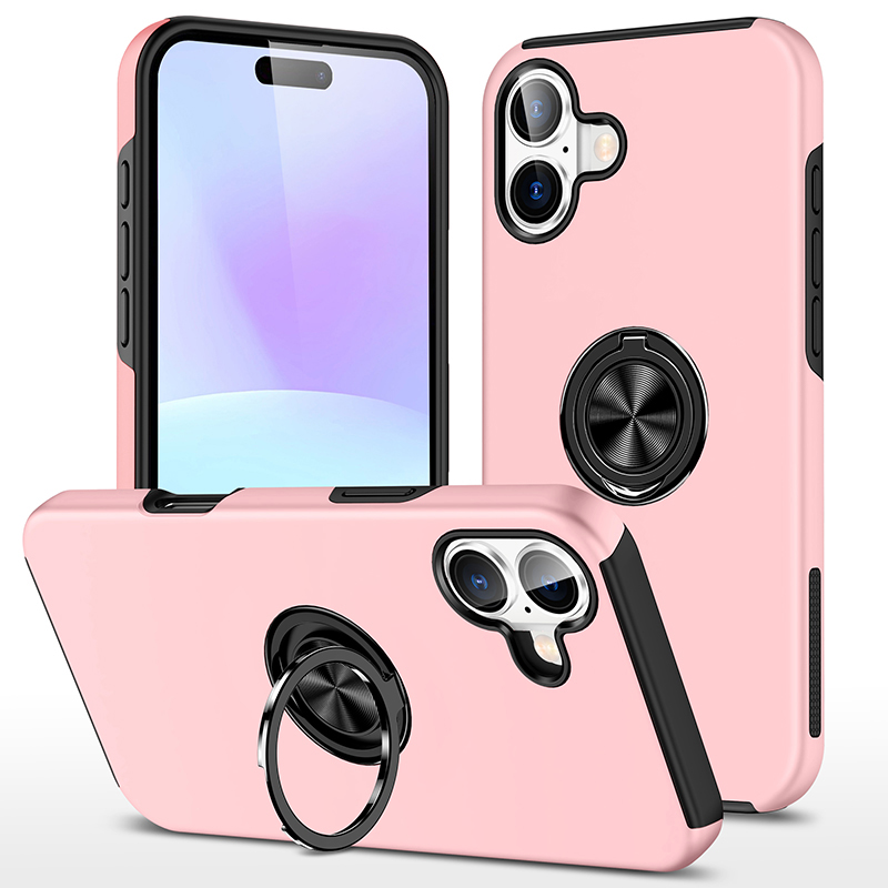 Hybrid Shock Absorbing Case with Kickstand for Apple iPhone 16 - Pink