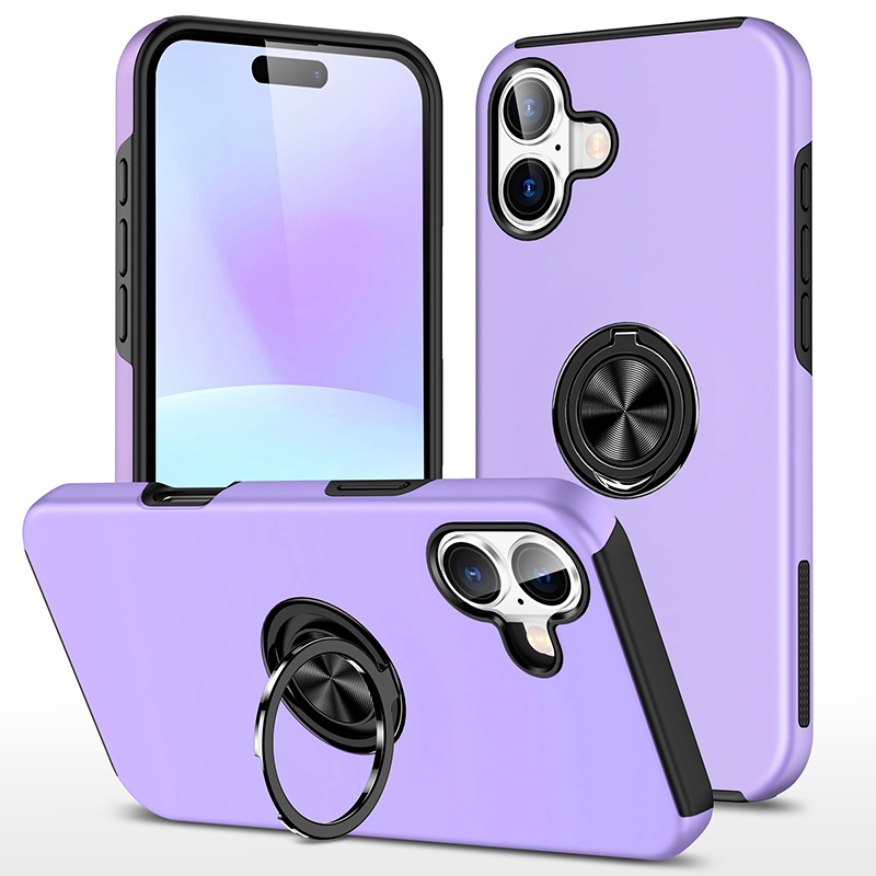 Hybrid Shock Absorbing Case with Kickstand for Apple iPhone 16 - Purple