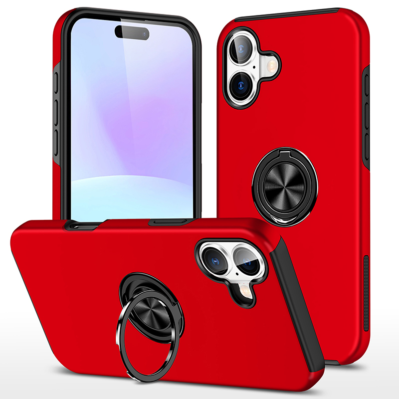 Hybrid Shock Absorbing Case with Kickstand for Apple iPhone 16 - Red