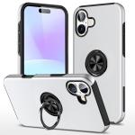 Hybrid Shock Absorbing Case with Kickstand for Apple iPhone 16 - Silver
