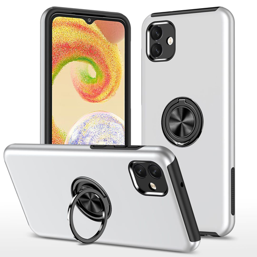 Hybrid Shock Absorbing Case with Kickstand for Samsung Galaxy A04 - Silver