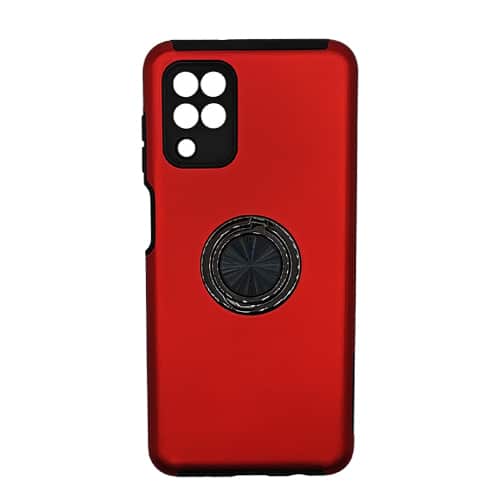 Hybrid Shock Absorbing Case with Kickstand for Samsung Galaxy A12 - Red