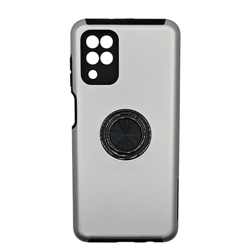 Hybrid Shock Absorbing Case with Kickstand for Samsung Galaxy A12 - Silver