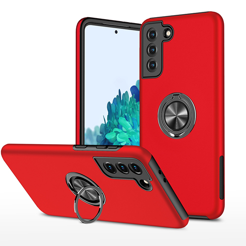 Hybrid Shock Absorbing Case with Kickstand for Samsung Galaxy S22 - Red
