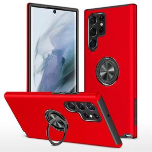 Hybrid Shock Absorbing Case with Kickstand for Samsung Galaxy S22 Ultra - Red