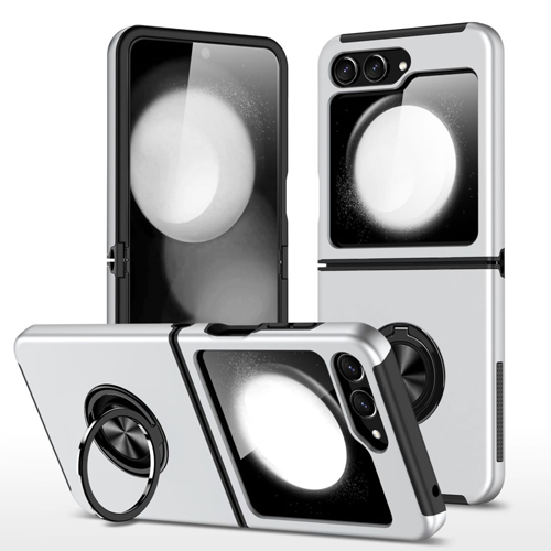 Hybrid Shock Absorbing Case with Kickstand for Samsung Galaxy Z Flip5 - Silver