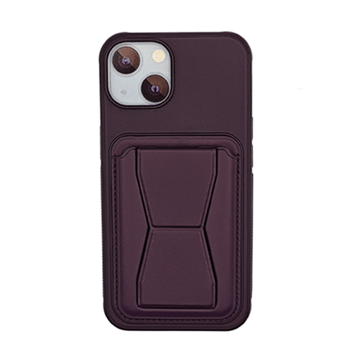 Leather Armor with Holder Case for Apple iPhone 14 Plus / 15 Plus - Deep Purple