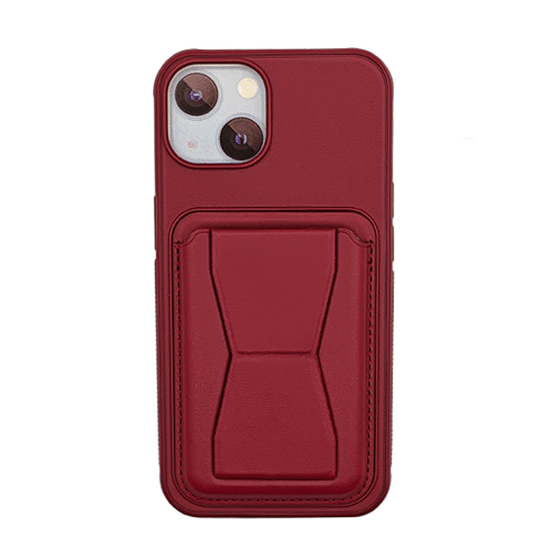 Leather Armor with Holder Case for Apple iPhone 14 Plus / 15 Plus - Red